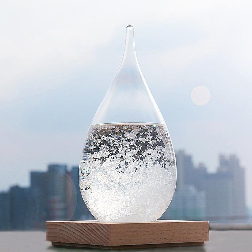 Storm Glass Weather Predictor, Weather Station with Wooden Base for Home & Office Decoration