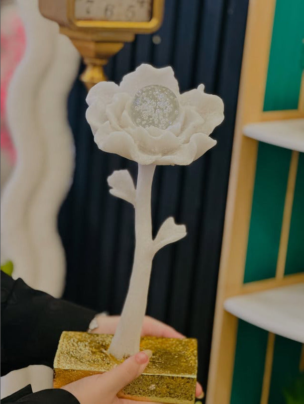 White and gold artificial rose table centerpiece