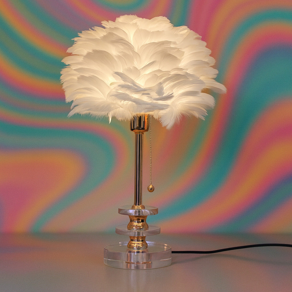 Feather Table Lamp with Gold Base – Luxury Designer Bedside Light