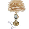 Luxury Feather Table Lamp with LED Deer Crystal Accent – Gold Designer Bedside Light