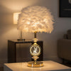 Luxury Feather Table Lamp with LED Deer Crystal Accent – Gold Designer Bedside Light