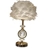 Luxury Feather Table Lamp with LED Deer Crystal Accent – Gold Designer Bedside Light