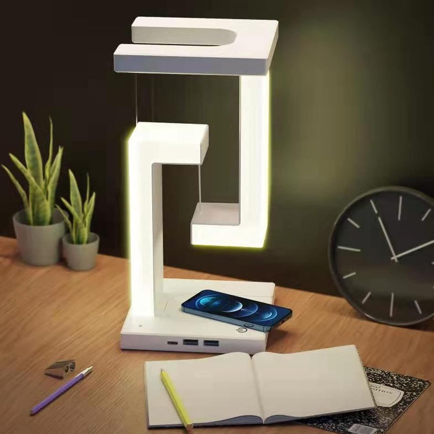 Modern LED Table Lamp with Wireless Charging & USB Ports – Smart Bedside Lamp