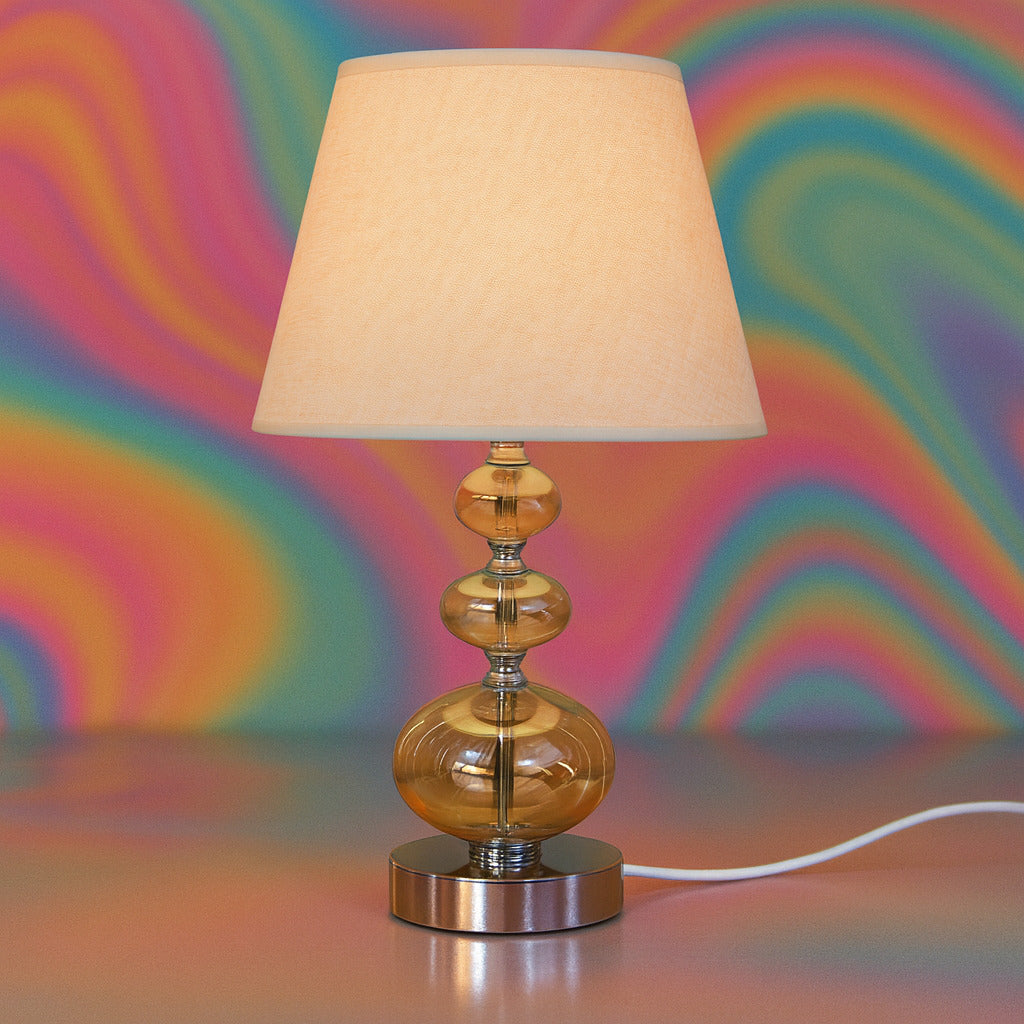 Beige Fabric Shade Table Lamp with Transparent Base