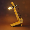 Wooden Table Lamp with Black Metal Holder & Glass Bulb,