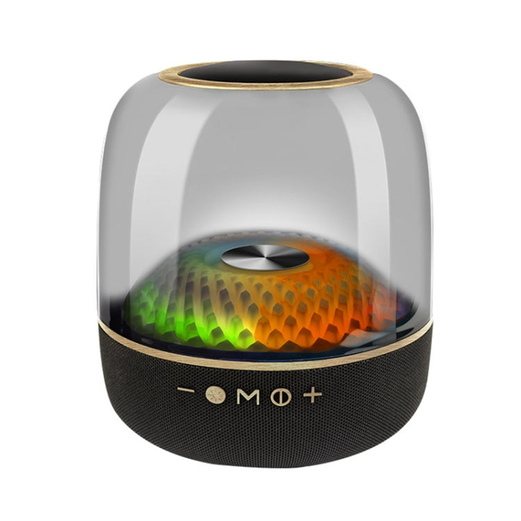 Smart speaker with colorful interior and visible brand logo on a white background