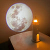 Lighthouse lamp projecting a moon-like pattern on a wall.