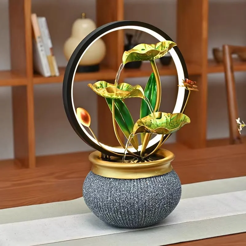 Indoor LED Ring Light Tabletop Water Fountain – Natural Rock Style