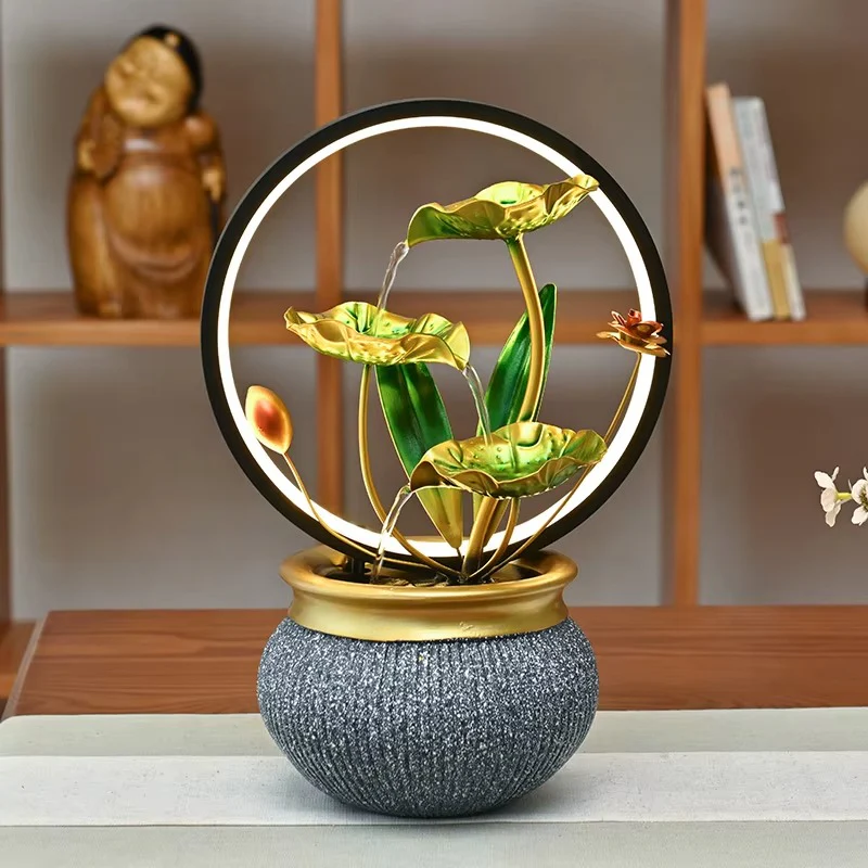 Indoor LED Ring Light Tabletop Water Fountain – Natural Rock Style
