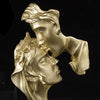 Decorative Couple Sculpture, Gold Resin, Modern Art Statue with Black Base