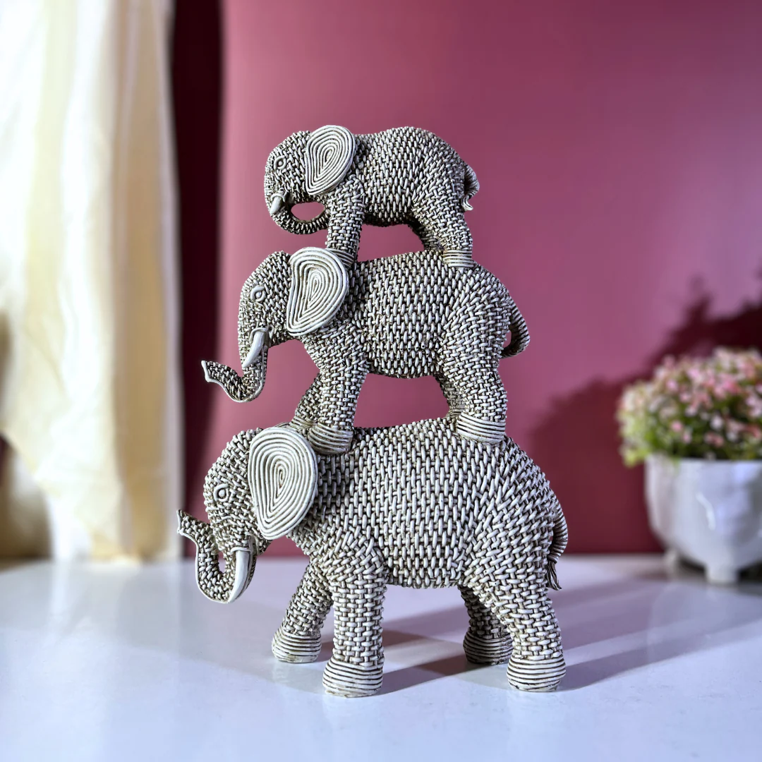 Whimsical Woven Polyresin Elephant Stack