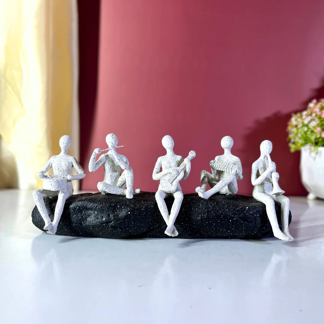 White Abstract Musician Trio Figurine On Arch Sculpture