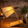 Wooden Table Lamp with Black Metal Holder & Glass Bulb,