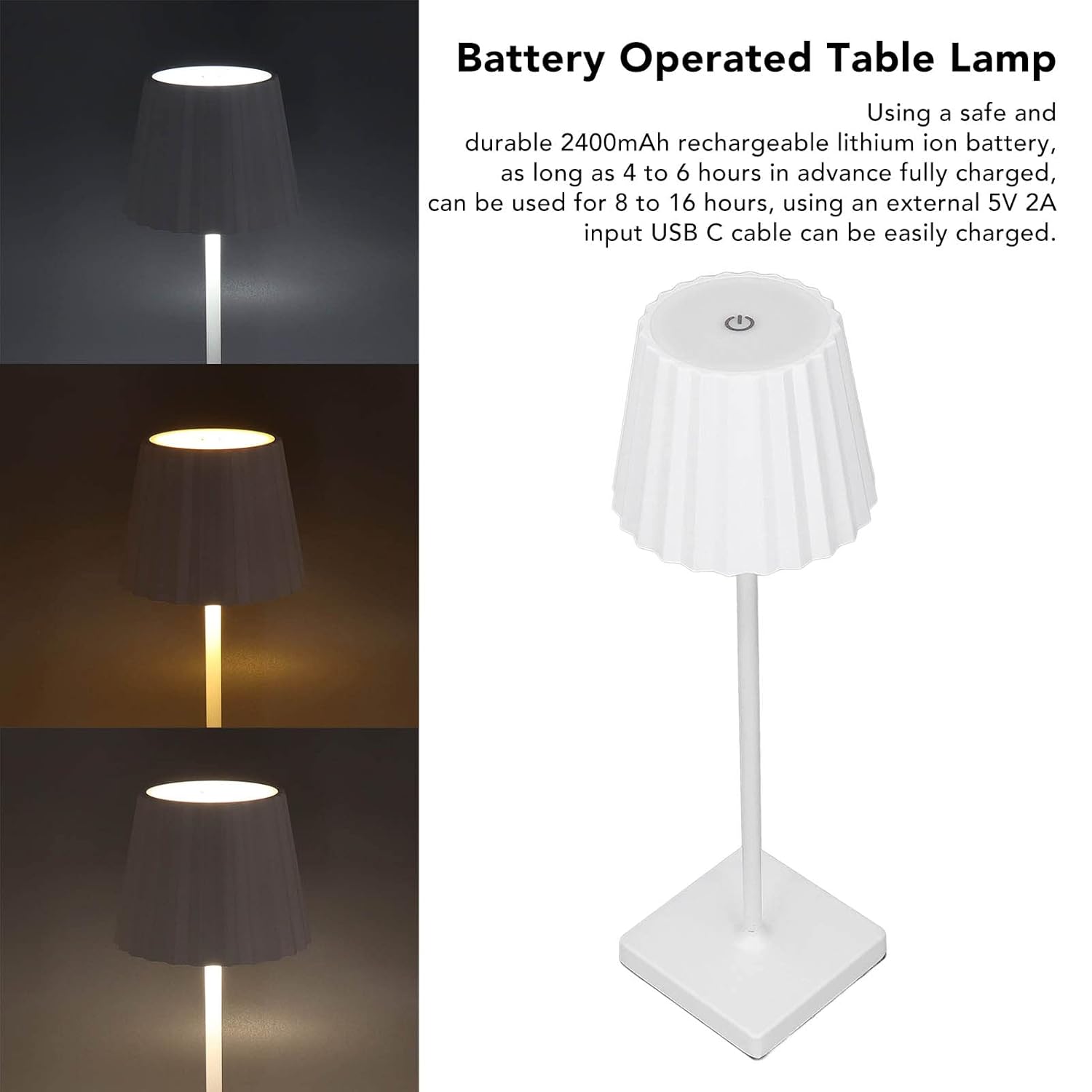 Cordless Table Lamp, Non-Slip Bedroom LED Night Lamp with USB Charging Cable