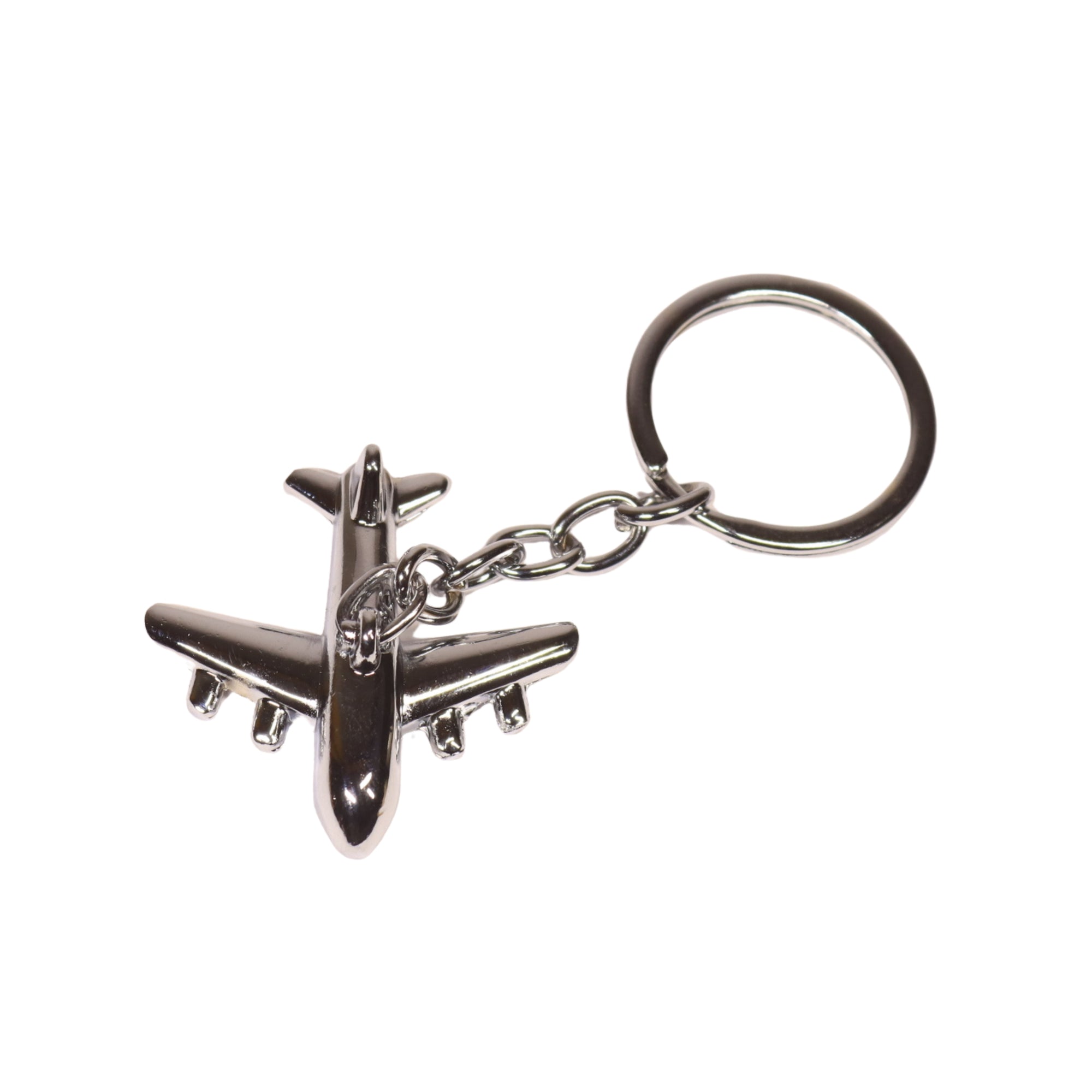 Metal Keyring Keychain with Aeroplane Charm, Silver