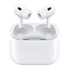White wireless earbuds with charging case on a white background