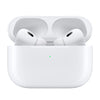 White wireless earbuds in a charging case on a white background
