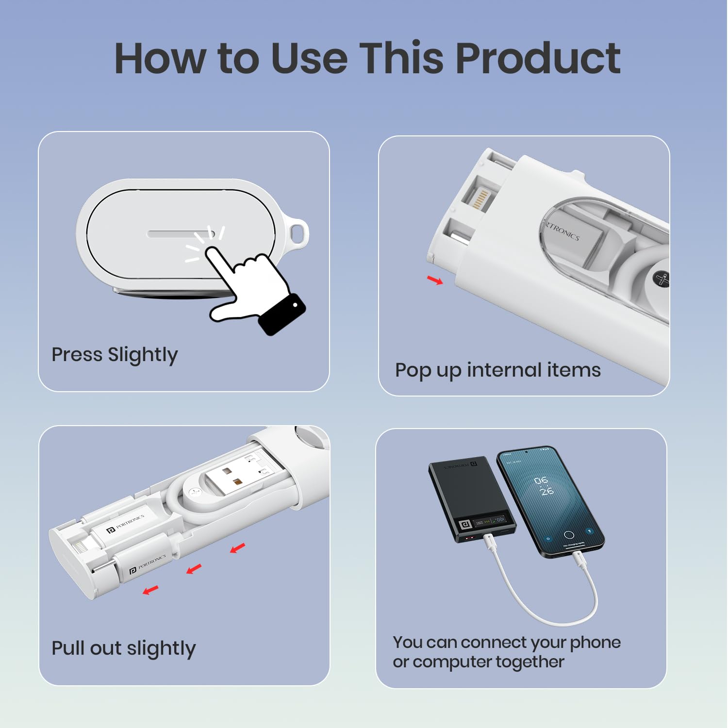 Instructions on how to use a product with images and text on a blue background