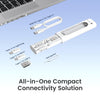 All-in-one compact connectivity solution with multiple USB connectors on a light blue background