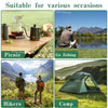 Collage of outdoor activities including picnic, fishing, hiking, and camping with scenic landscapes.