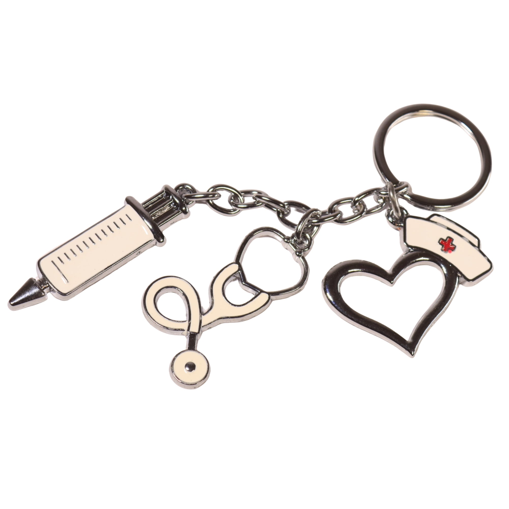 Stethoscope Injection Doctor Metal Keychain (Silver)