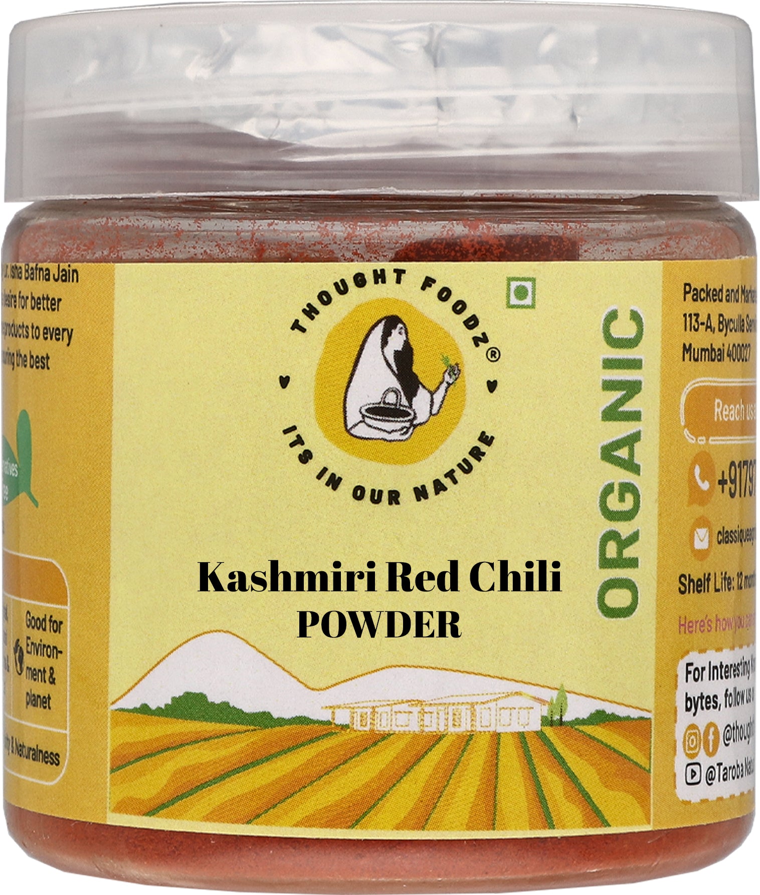 Organic Kashmiri Red Chilli Powder| 100% Organic Spice | Organically Processed, No Artificial Additives and Colour Used|