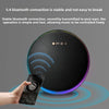 Round wireless charging pad with smartphone and text about Bluetooth connection stability on a gray background