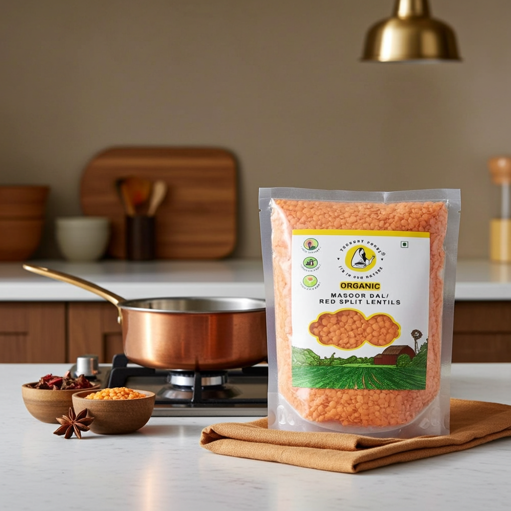 Lal Masoor Dal (Split Red Lentils) – 100% Organic & Unpolished | Protein-Rich, Quick-Cooking Dal for Everyday Meals - 1kg