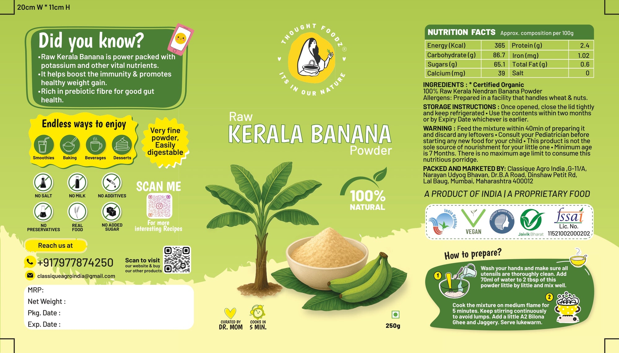 100% Natural Kerala Banana Powder - 250g