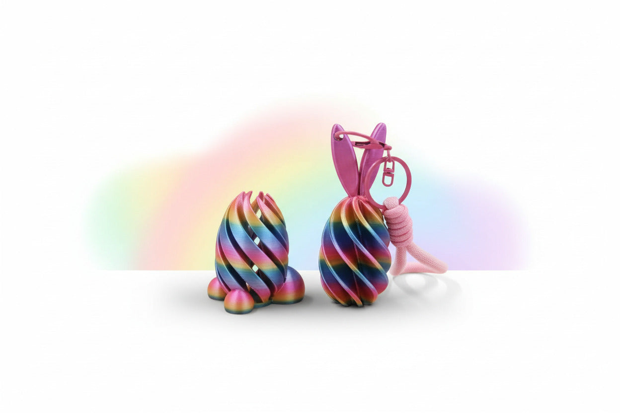 Rainbow Spiral Egg & Bunny Keychain Set (TPZ-02)
