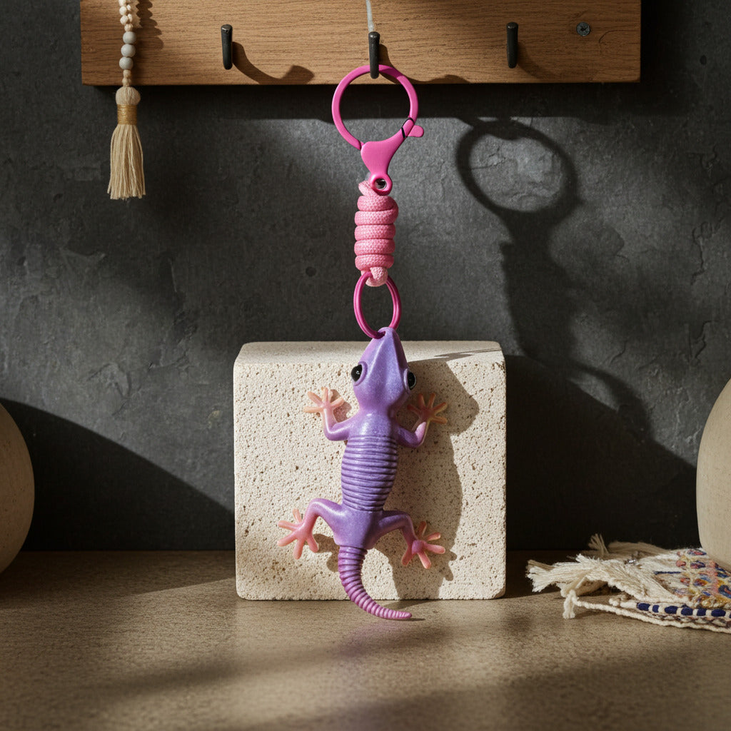Glossy Pink Gecko Keychain (TPZ-24)