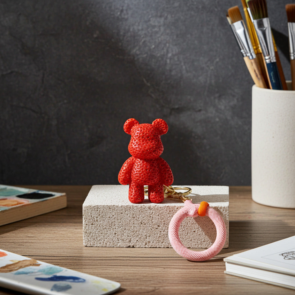 Red Lattice Teddy Bear Keychain (TPZ-30)