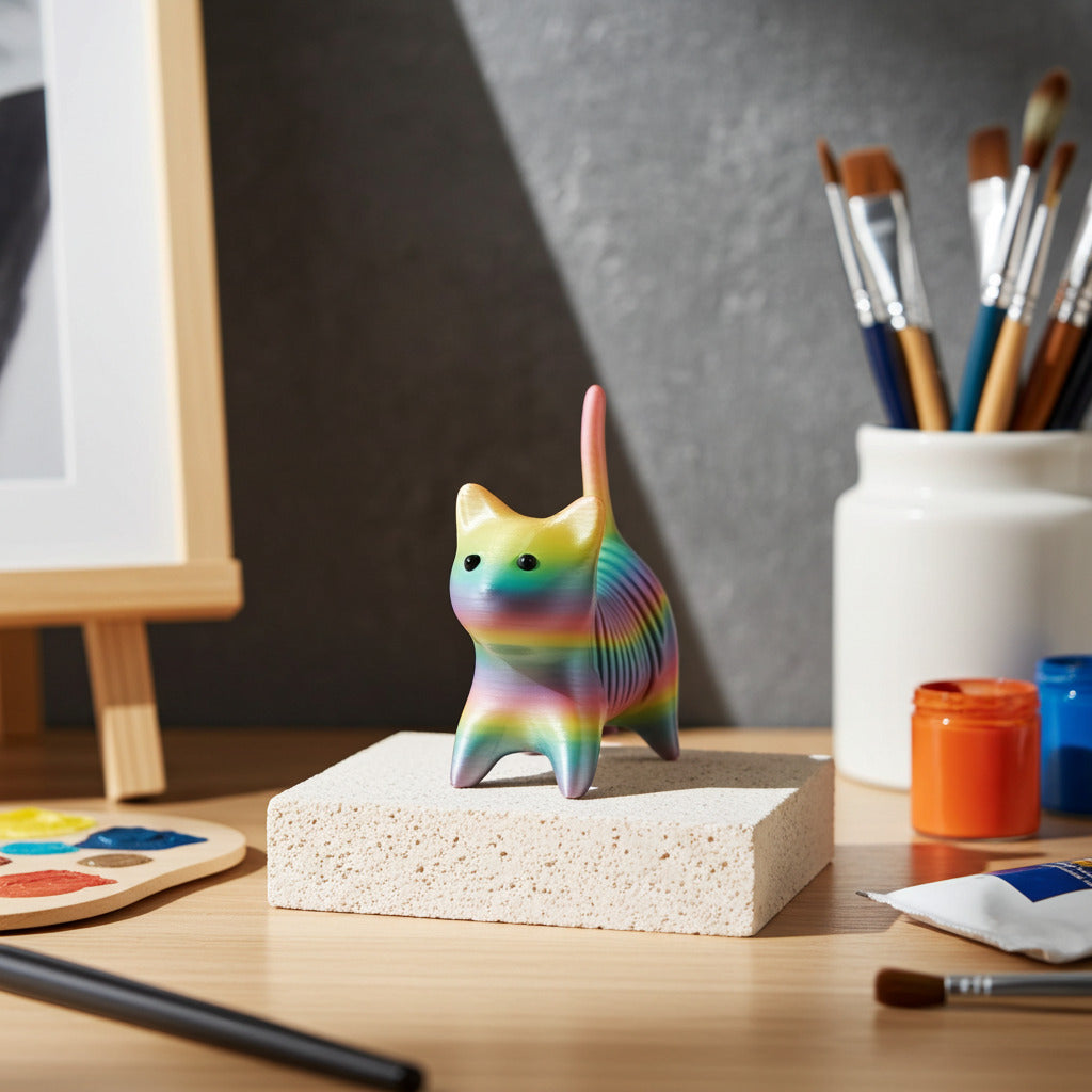 Rainbow Cat Stretch Keychain – Flexible Animal Key Holder (TPZ-36)