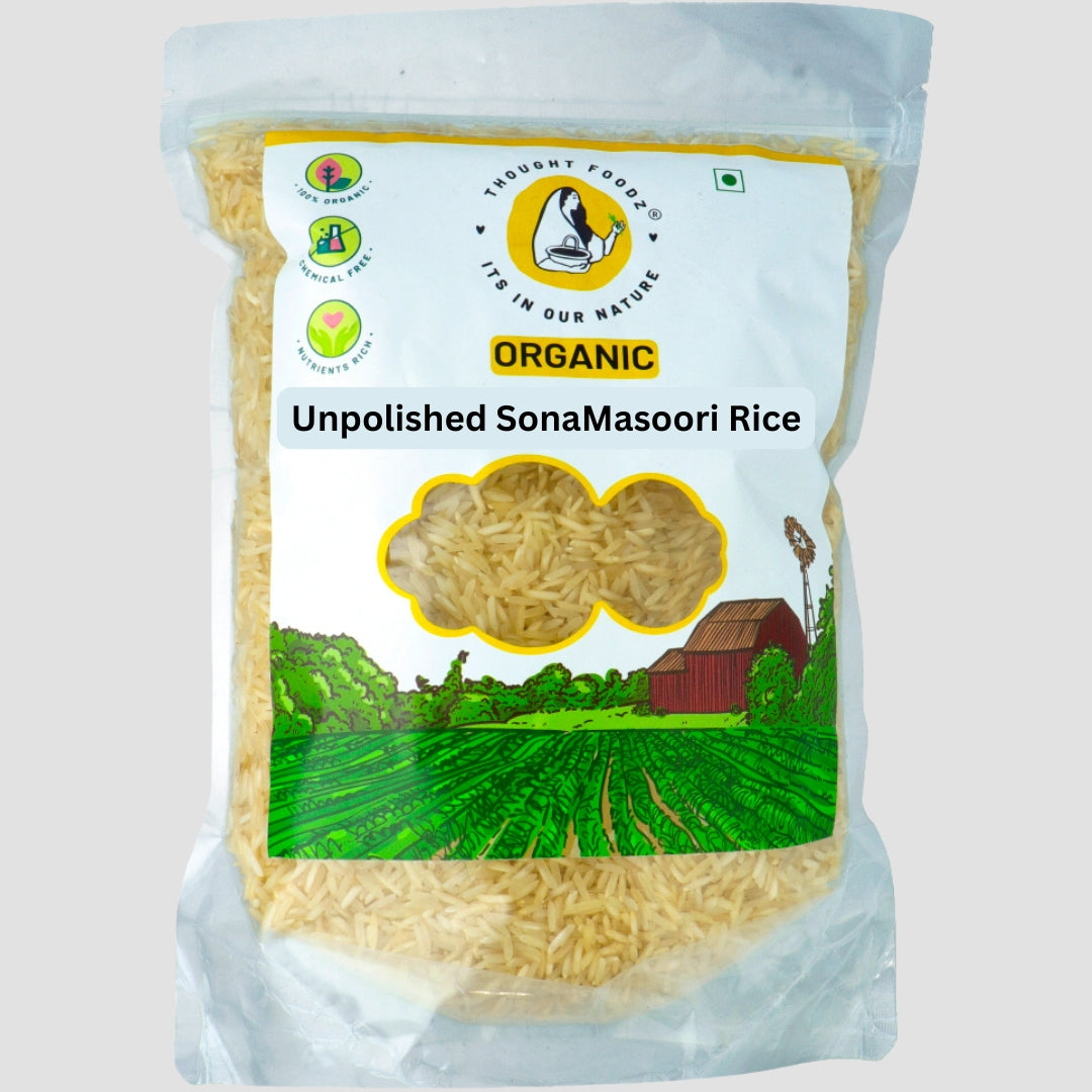 Unpolished Sona Masoori Rice – 1kg | Organic Whole Grain, Naturally Aromatic & Low GI Rice for Everyday Meals