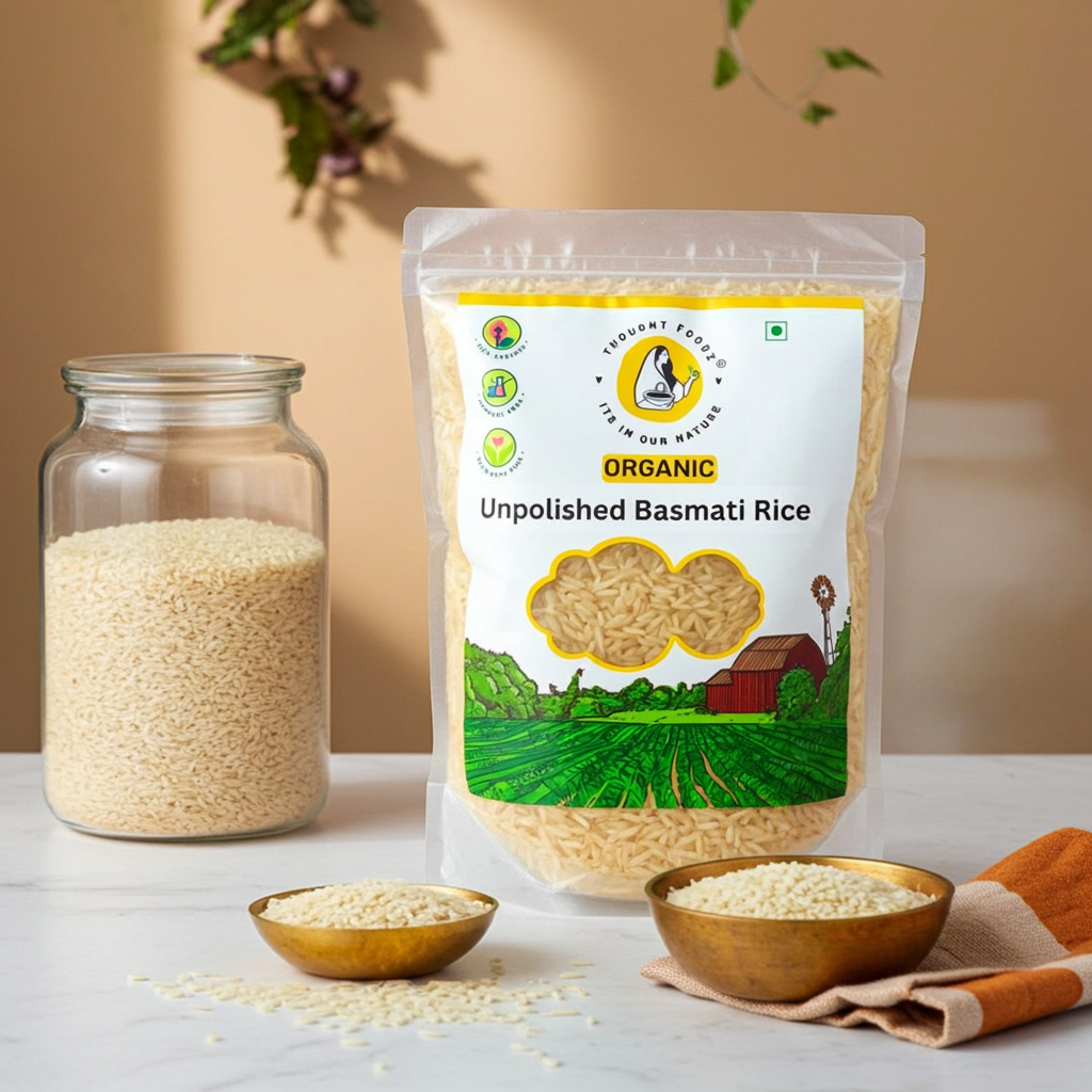 Unpolished Basmati Pusa 1 Rice – 1kg | Aromatic Whole Grain Rice for Everyday Meals | Fiber-Rich