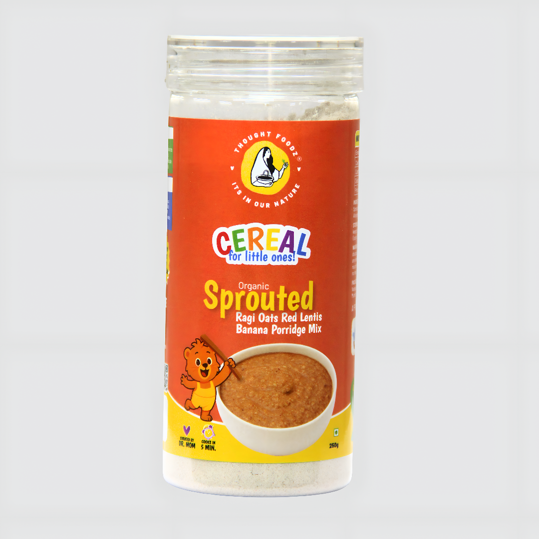 Organic Sprouted Ragi, Oats, Red Lentil & Banana Porridge Mix – Nourishing Multi-Grain Baby Cereal - 250g