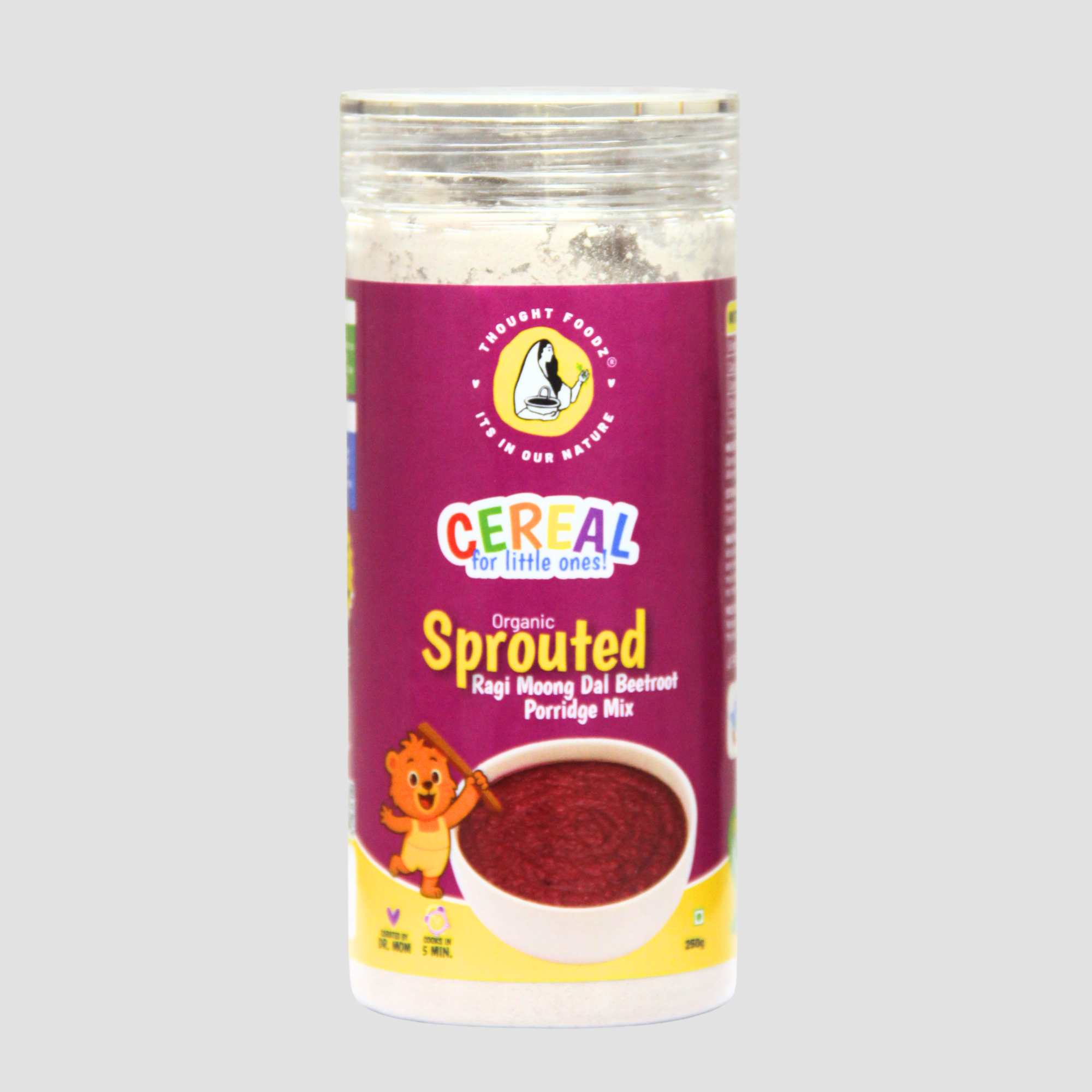 100% Organic Sprouted Ragi, Moong Dal & Beetroot Porridge Mix – Nutrient-Rich Baby Cereal - 250g