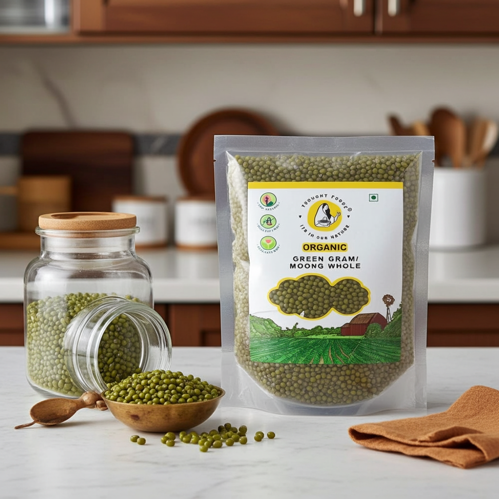 Whole Moong (Green Gram) – 100% Organic & Unpolished | High-Protein, Fiber-Rich Pulse for Sprouting, Cooking & Detox - 1kg
